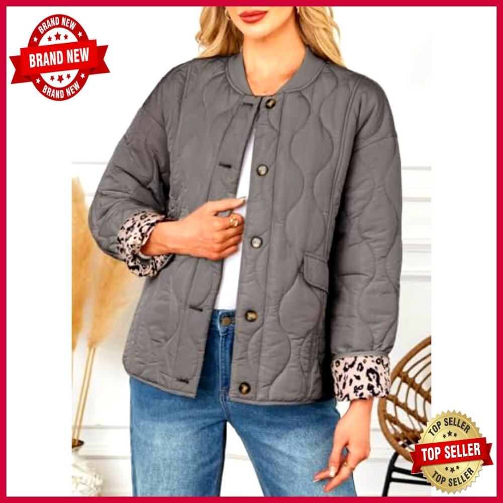 Quilted Puffer Jacket Button Down Casual Leopard … - image 4